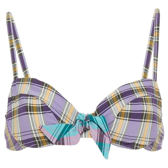 MAISON LEJABY Madras Checkered Bikini Swim Top Size 36D Lilac Plaid New - Picture 1 of 5
